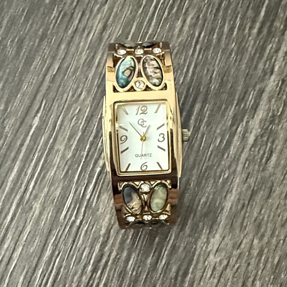 Gold Coast Abalone Bangle Style Dragonfly Snap On Quartz Watch